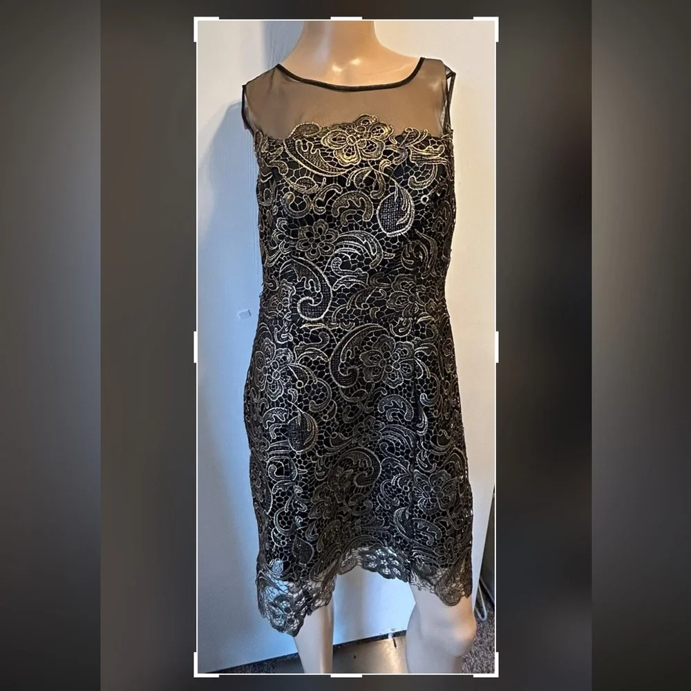 Black with gold lace formal dress. Prom homecoming party wedding elegant dress - Picture 2 of 9